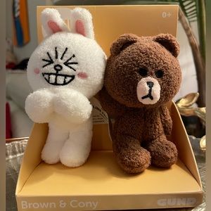 GUND LINE Friends Plush Stuffed Animal, Brown and Cony Set of 2, 4”